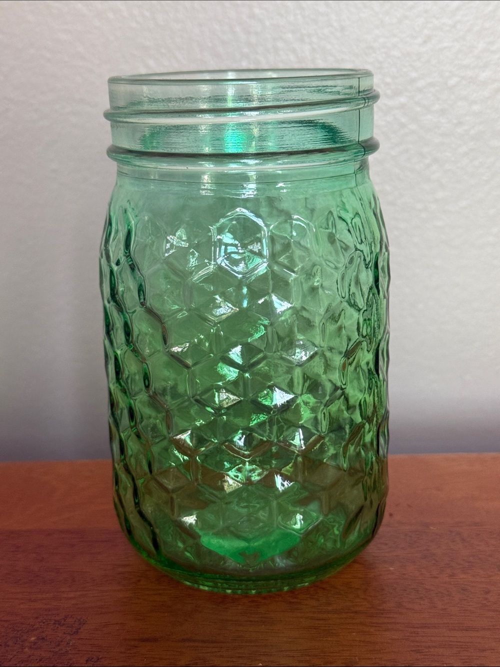 Textured Honeycomb Green Glass Mason Jar!